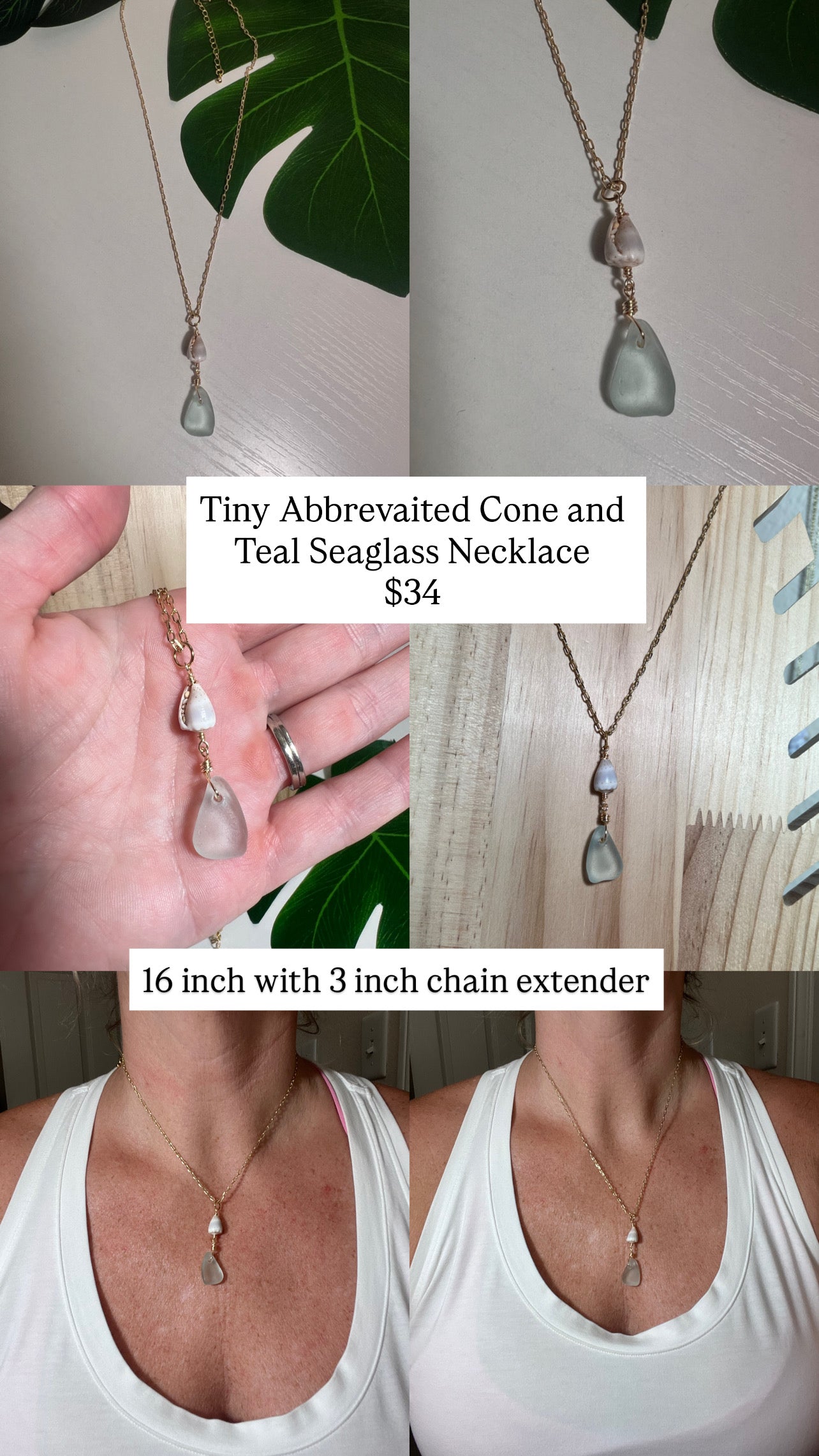 Abbreviated Cone and Sea Glass Necklace
