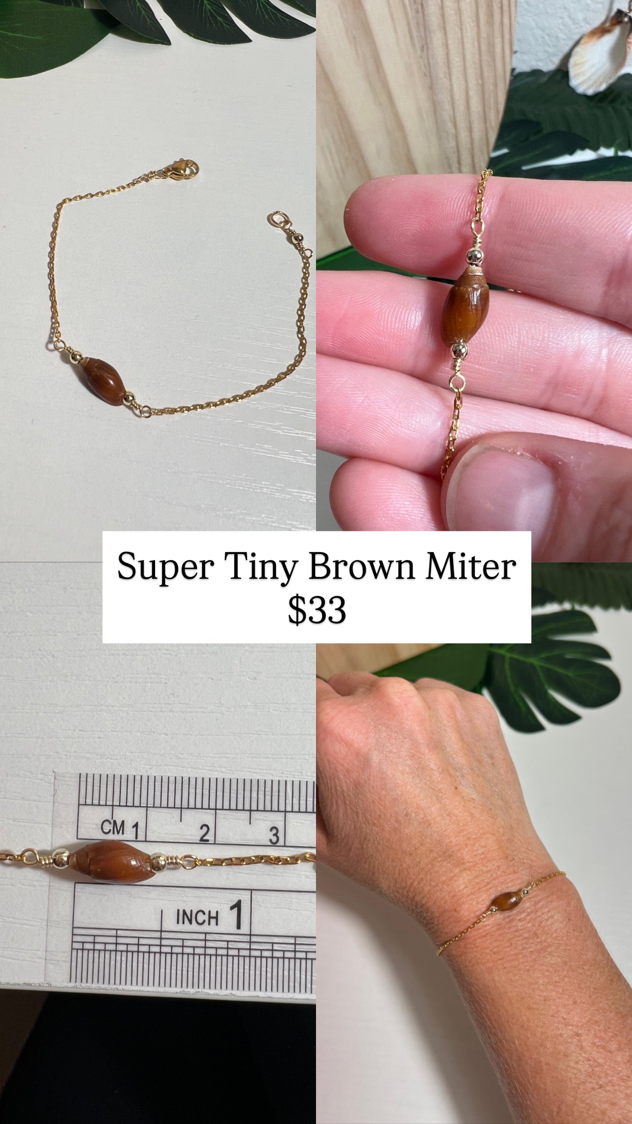 Super Tiny Brown Miter Shell Bracelet