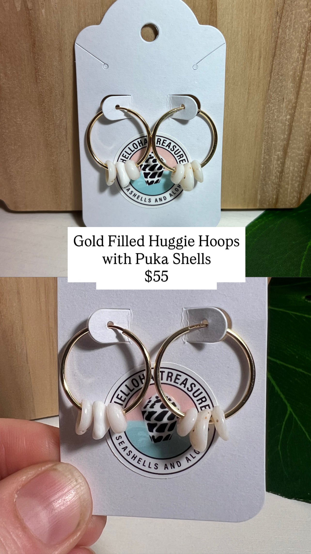 Gold Filled Hoop Earrings with Puka Shells