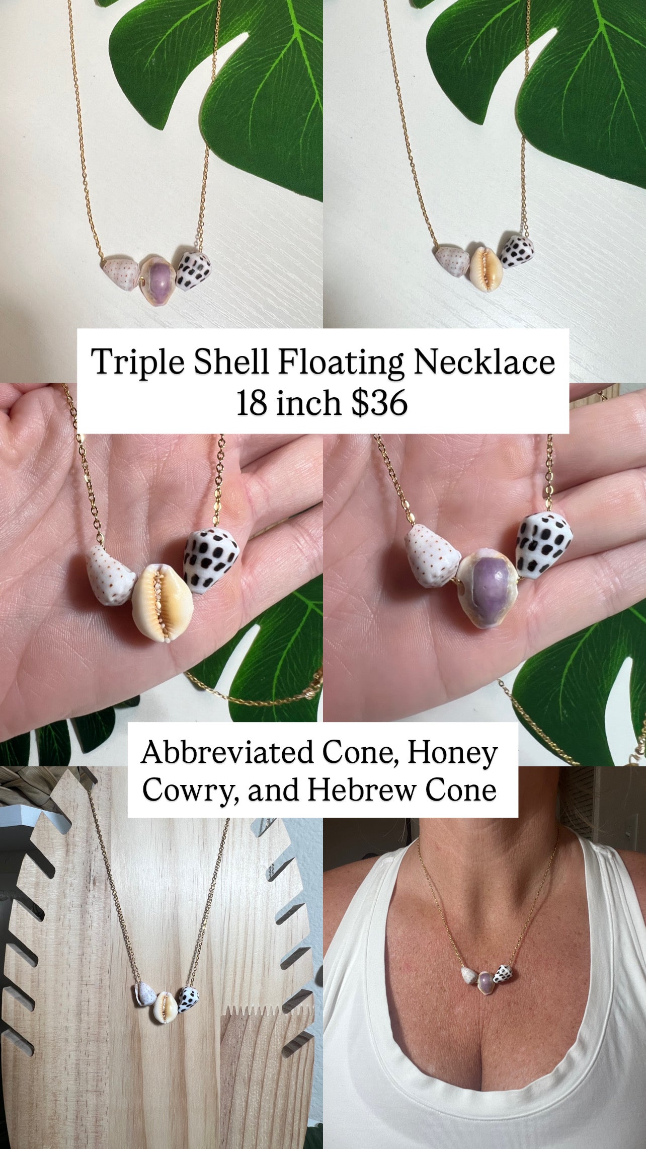 Triple Shell Floating Necklace