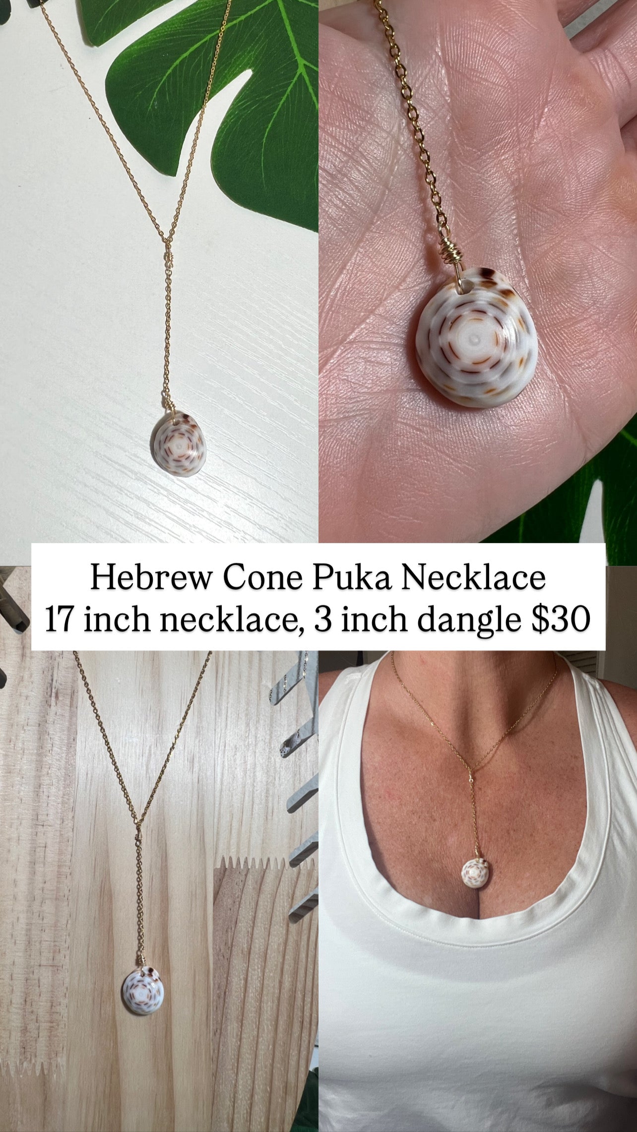 Hebrew Cone Puka Dangle Necklace
