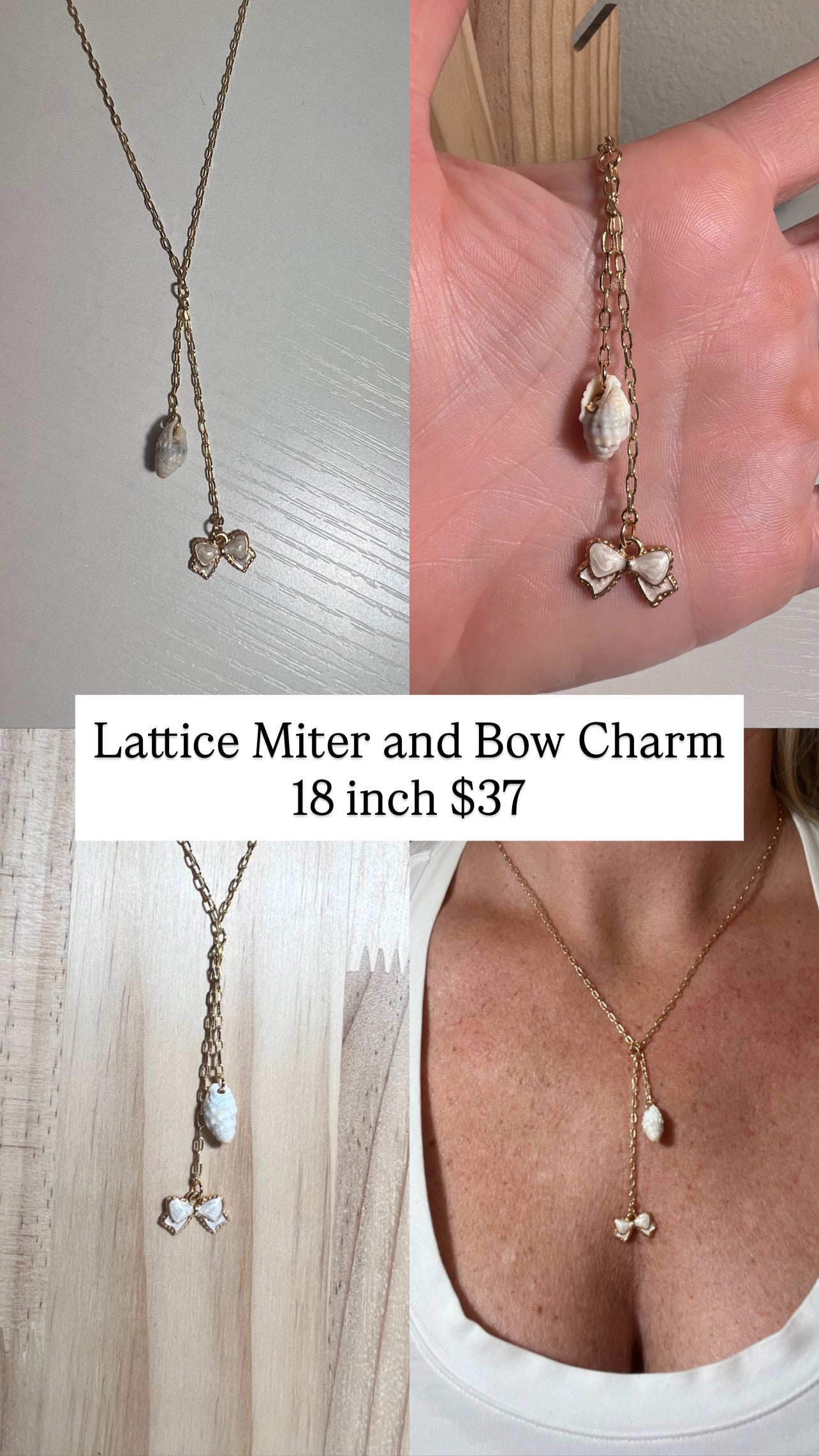 Lattice Miter and Bow Charm Dangle Necklace