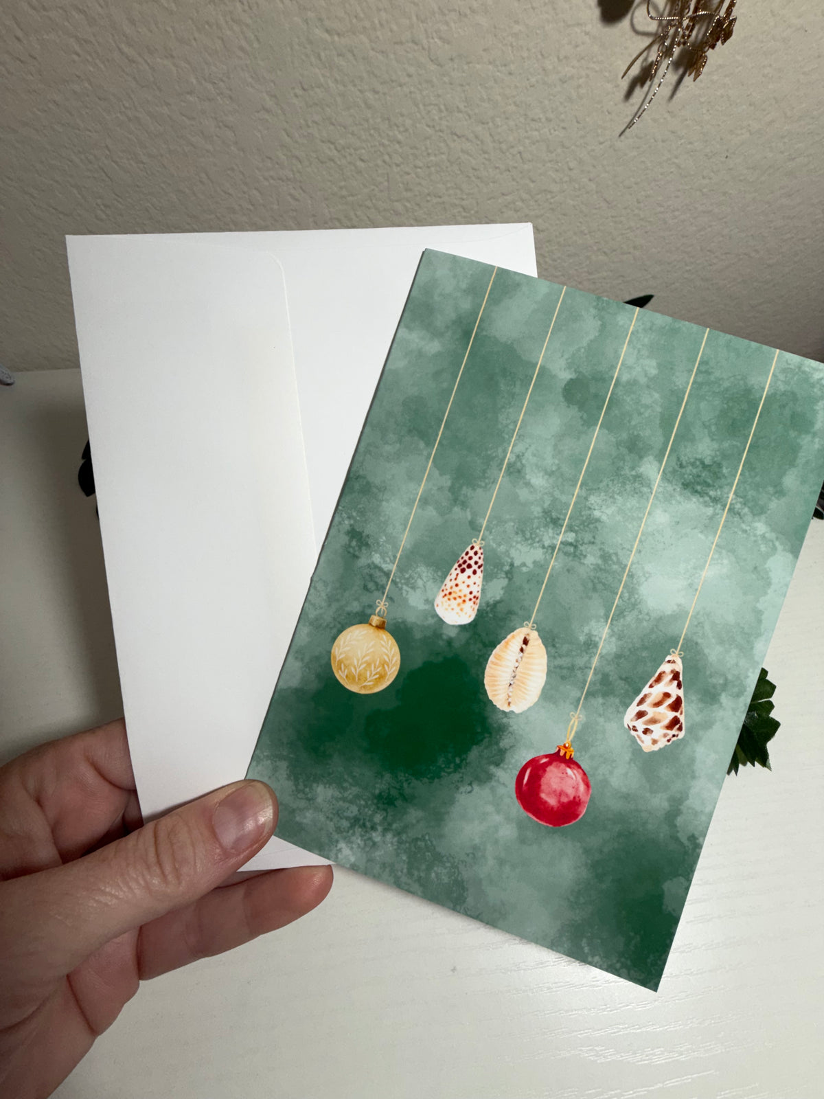 Watercolor Seashell Ornament Christmas Cards