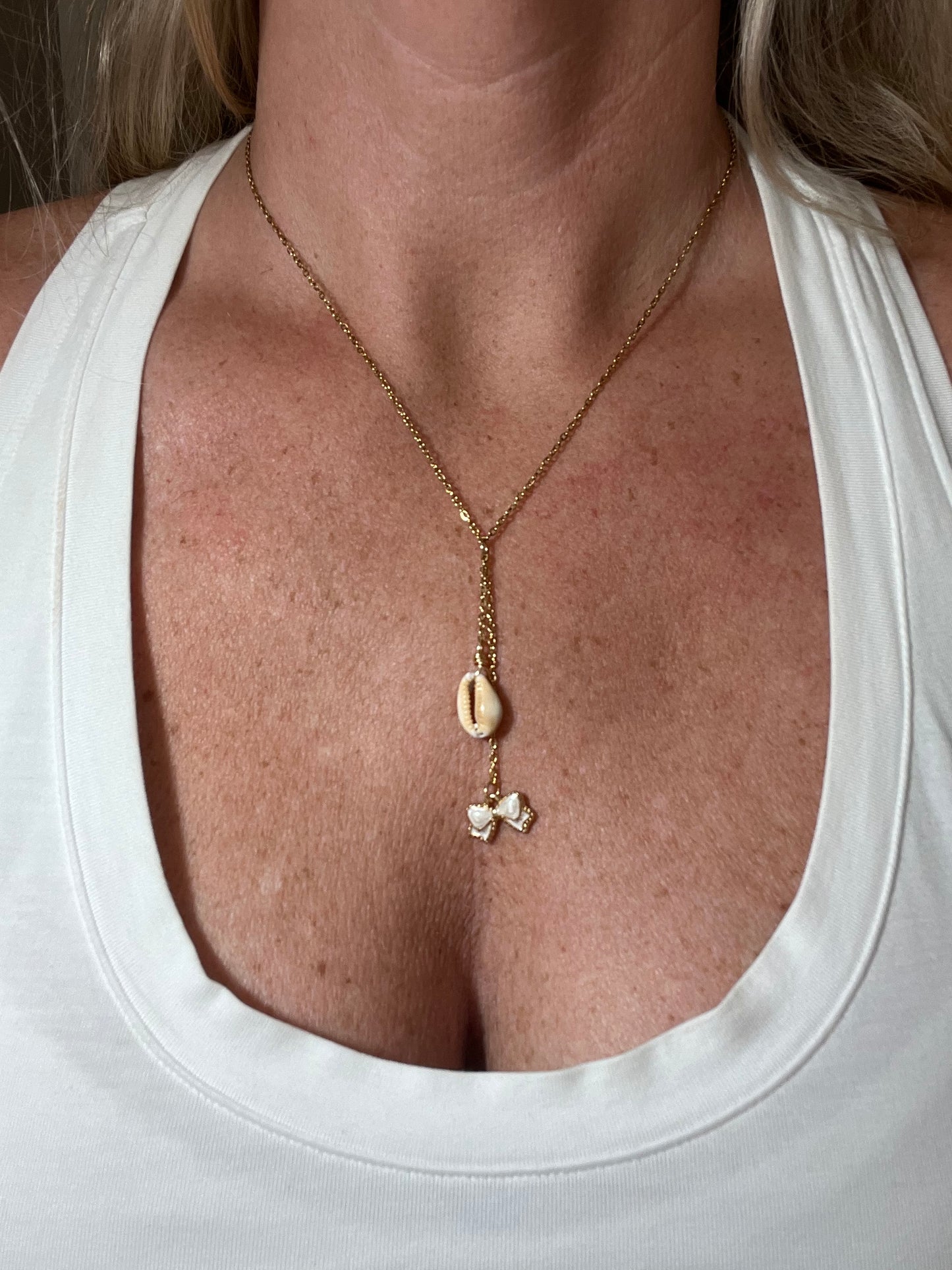 Honey Cowry Lips and Bow Charm Necklace