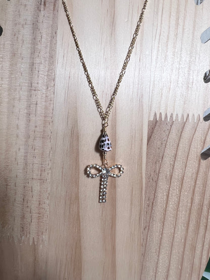Hebrew Cone and Sparkly Bow Charm Necklace
