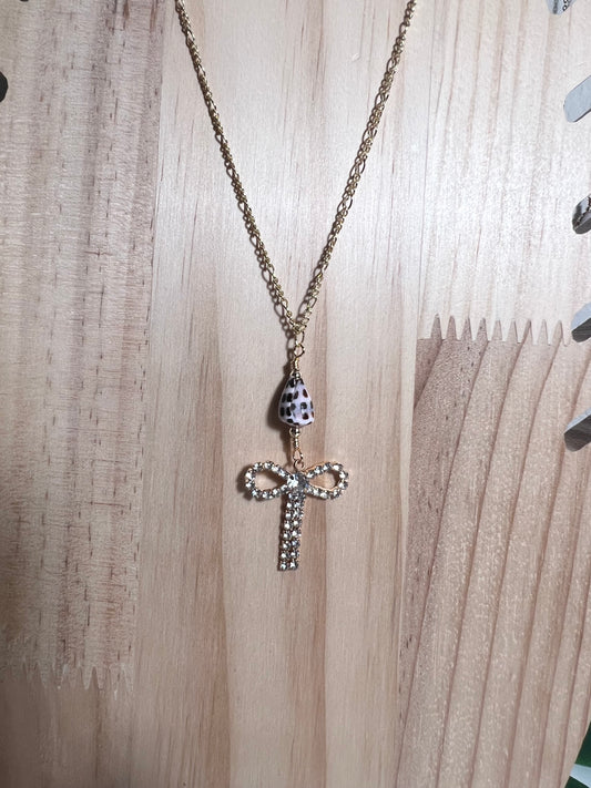 Hebrew Cone and Sparkly Bow Charm Necklace