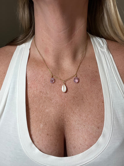 Cowry and Purple Glass Necklace