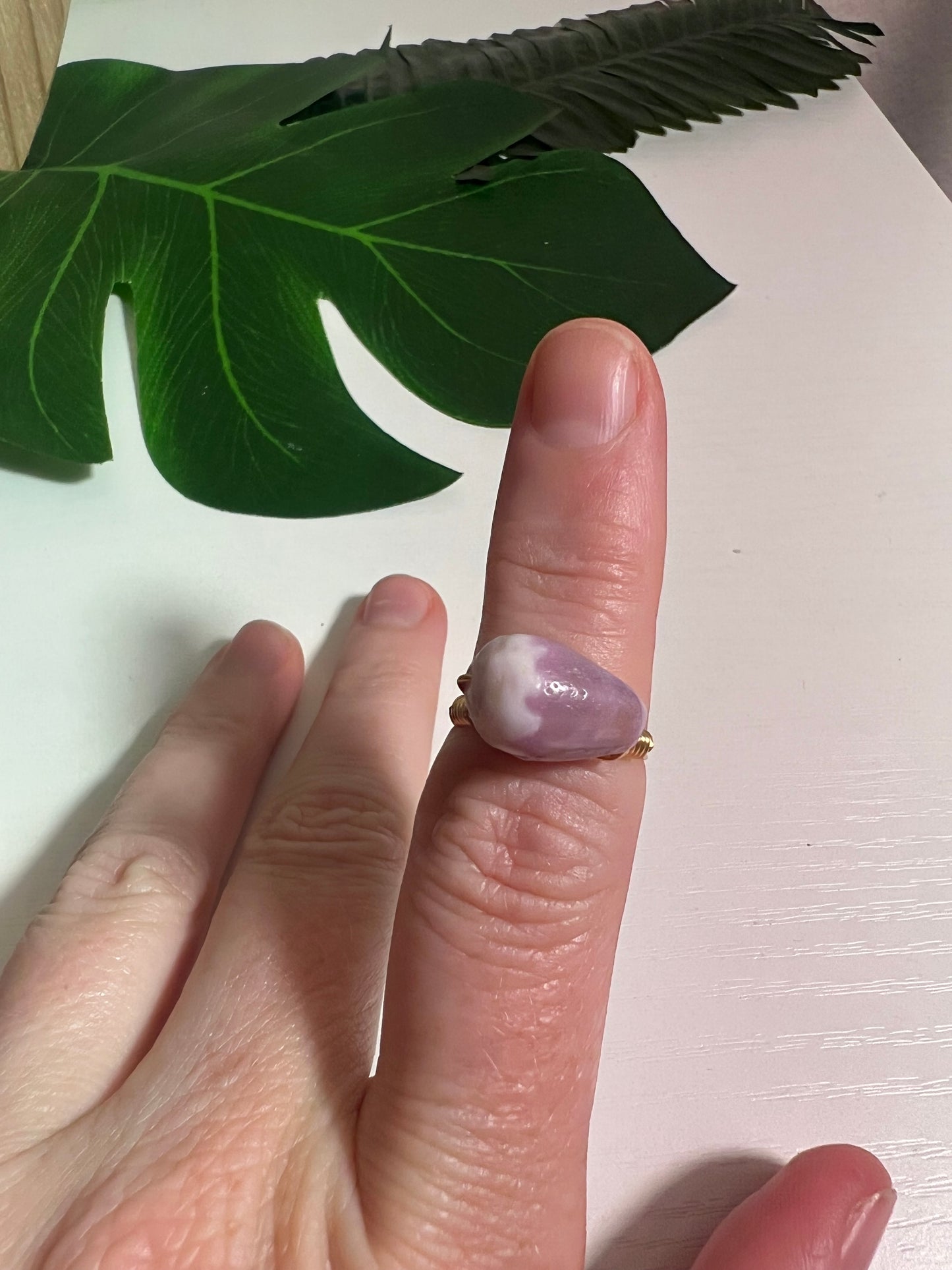Purple Cone Shell Wire Wrapped Ring - Size 6.5