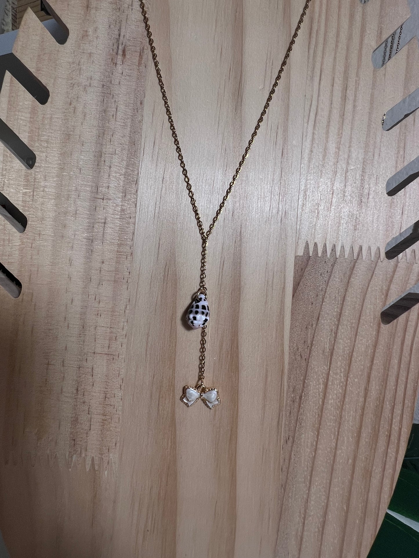 Hebrew Cone and Bow Charm Dangle Necklace