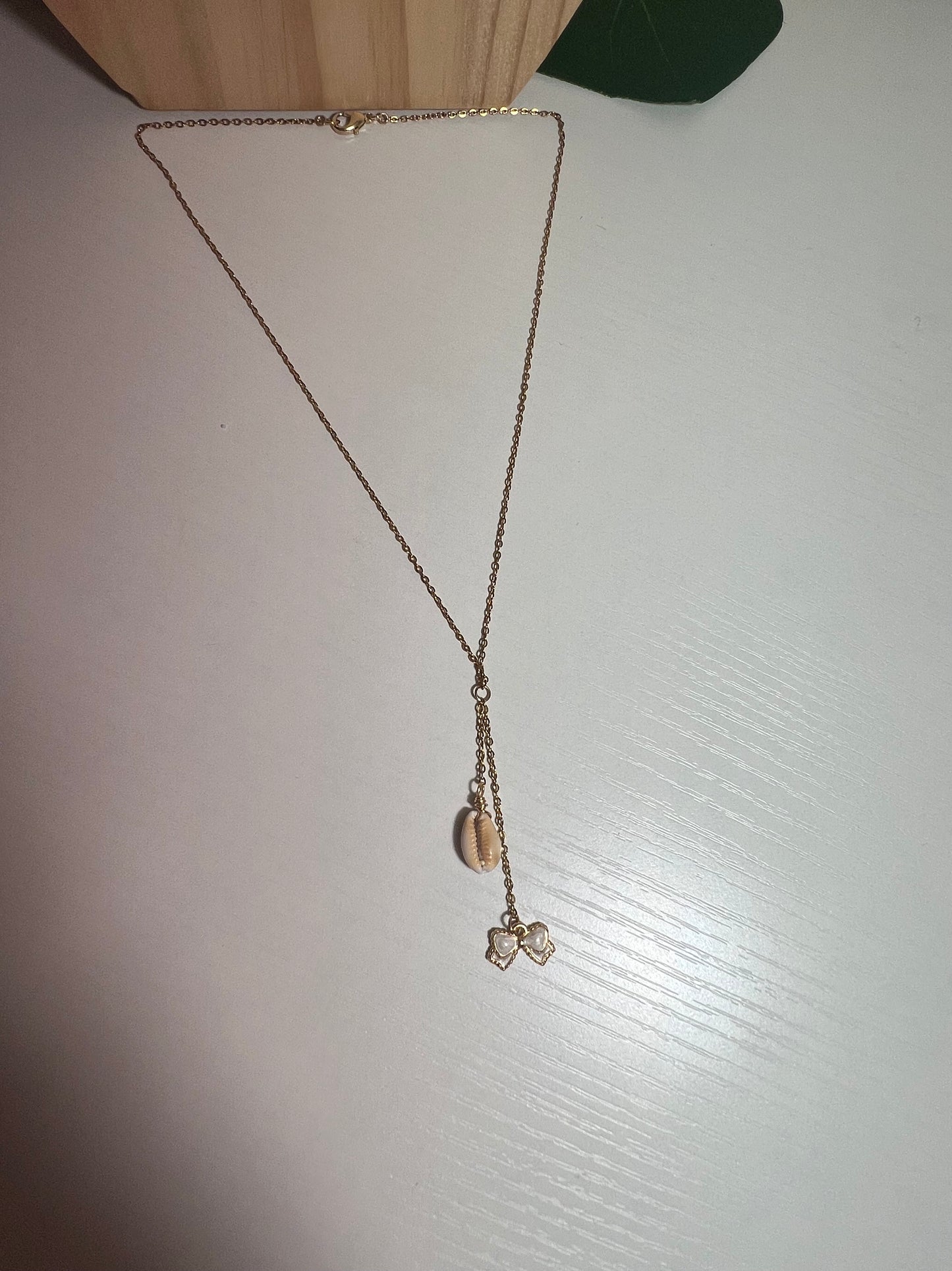 Honey Cowry Lips and Bow Charm Necklace