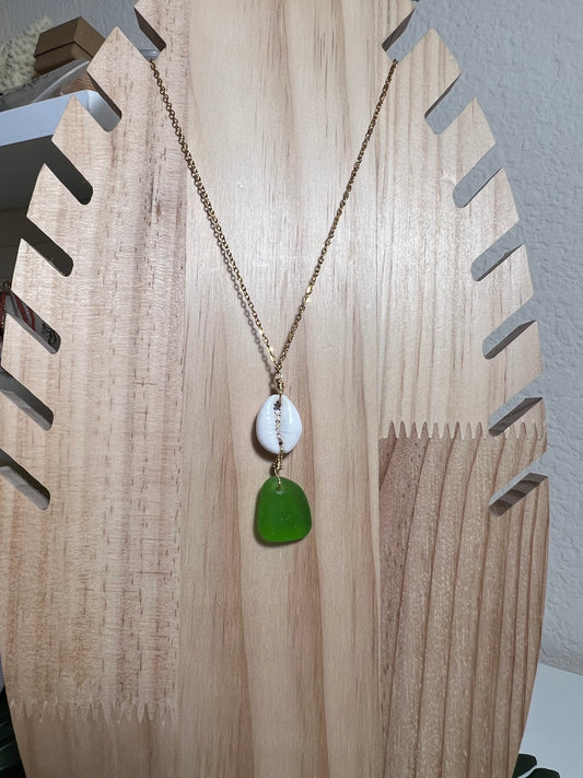 Cowry and Green Seaglass Necklace