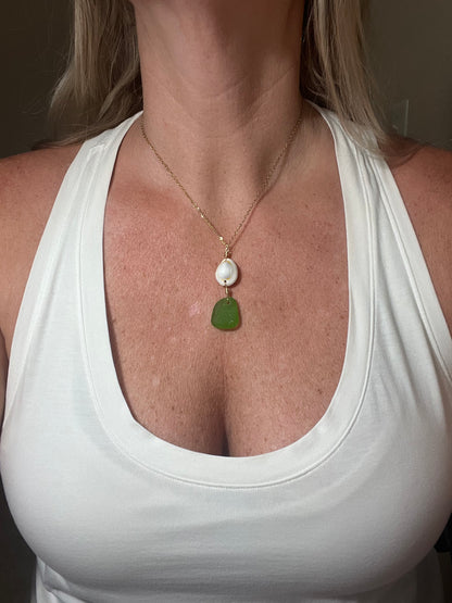 Cowry and Green Seaglass Necklace
