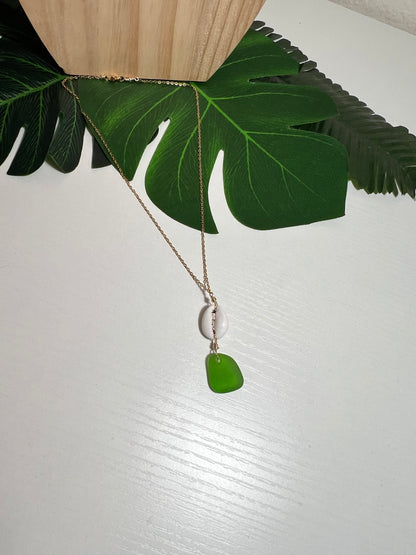 Cowry and Green Seaglass Necklace