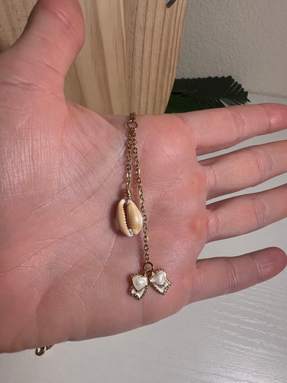 Honey Cowry Lips and Bow Charm Necklace