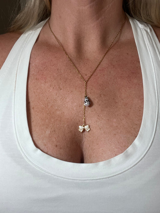 Hebrew Cone and Bow Charm Dangle Necklace