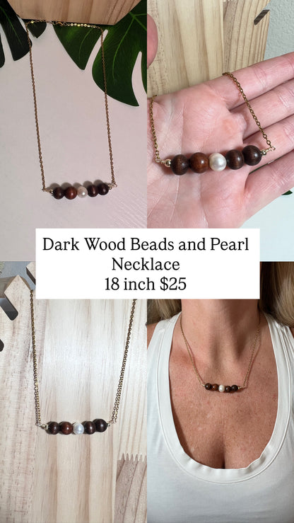 Wood and Pearl Necklace
