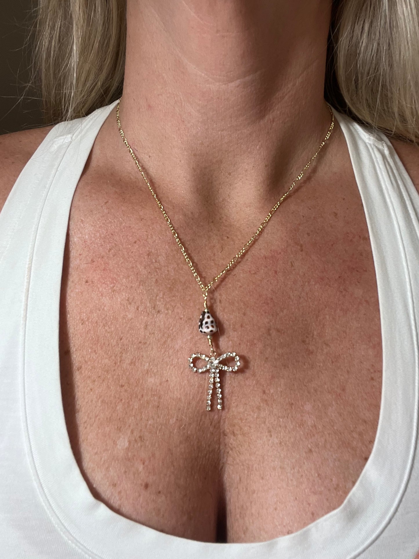 Hebrew Cone and Sparkly Bow Charm Necklace