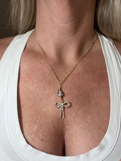 Hebrew Cone and Sparkly Bow Charm Necklace