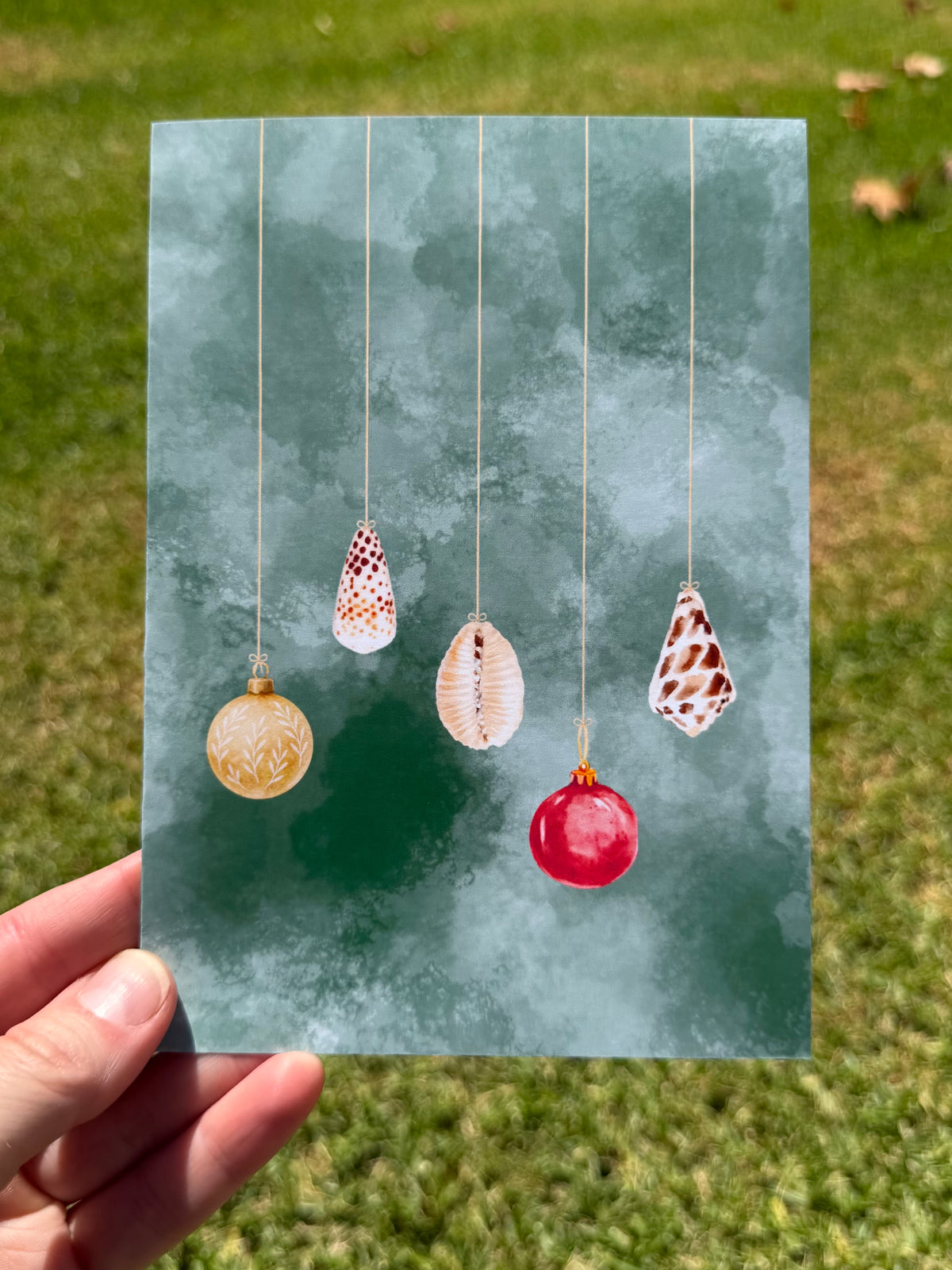 Watercolor Seashell Ornament Christmas Cards