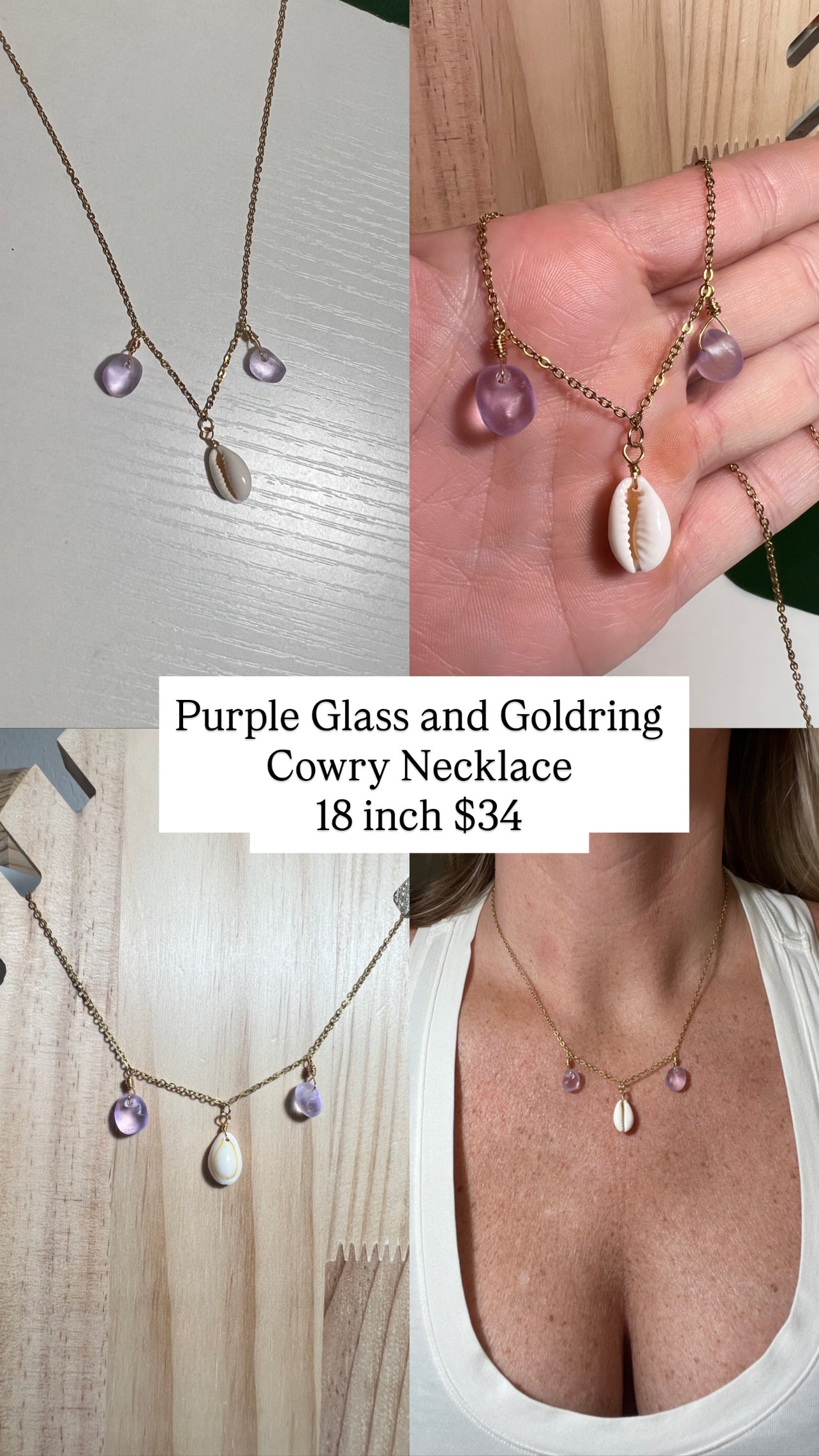 Cowry and Purple Glass Necklace