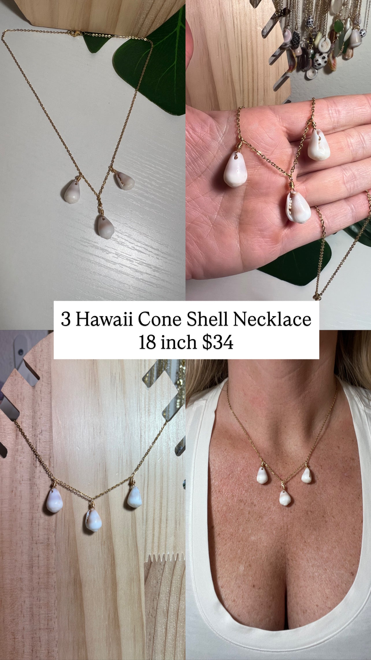 3 Hawaiian Cone Shell Necklace