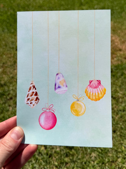 Watercolor Seashell Ornament Christmas Cards