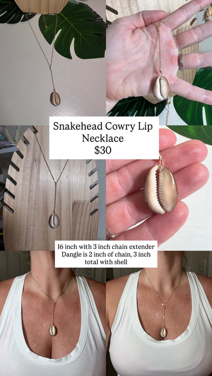 Snakehead Cowry Lips Dangle Necklace