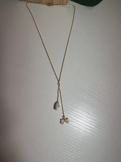 Lattice Miter and Bow Charm Dangle Necklace