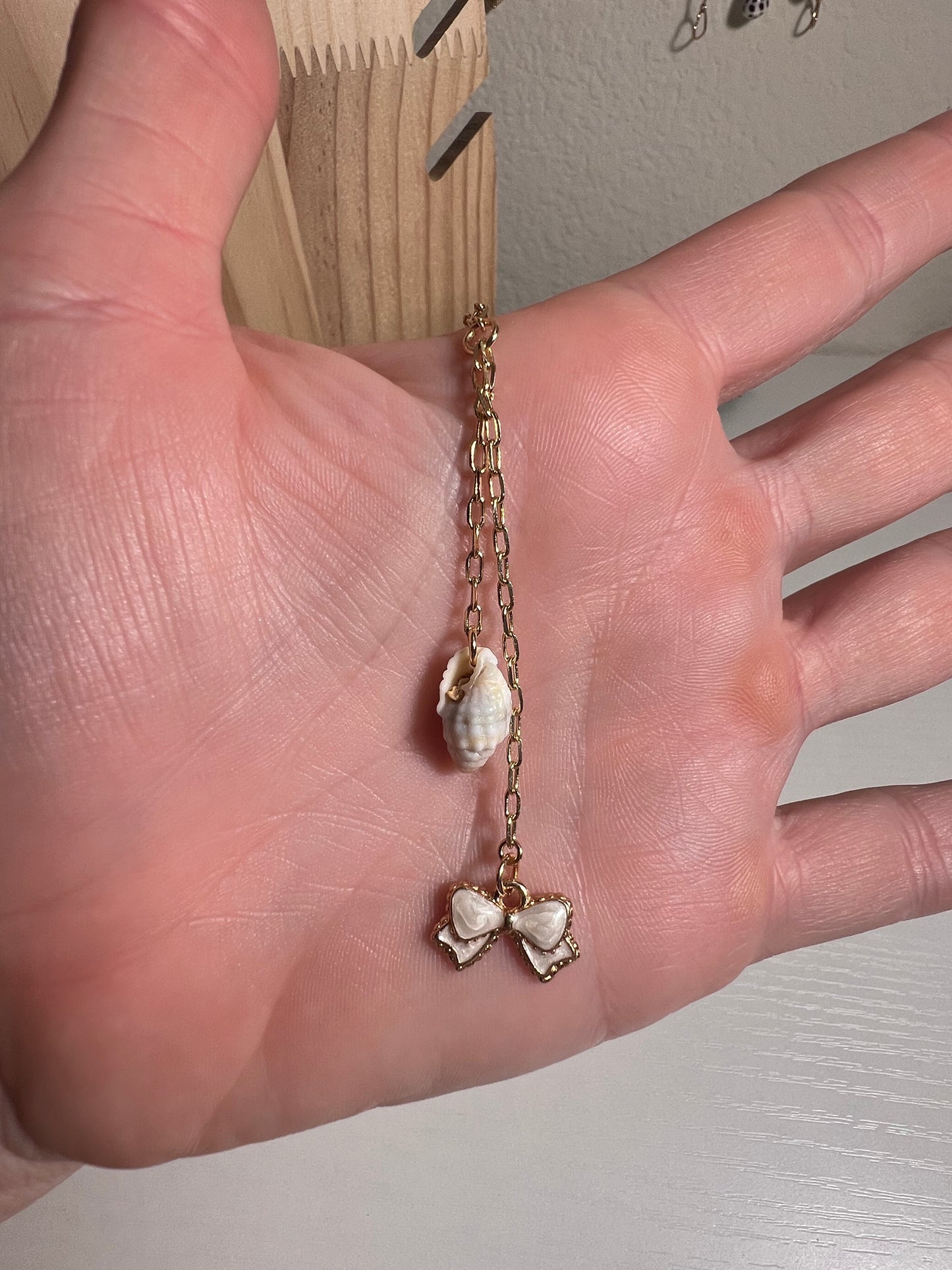 Lattice Miter and Bow Charm Dangle Necklace
