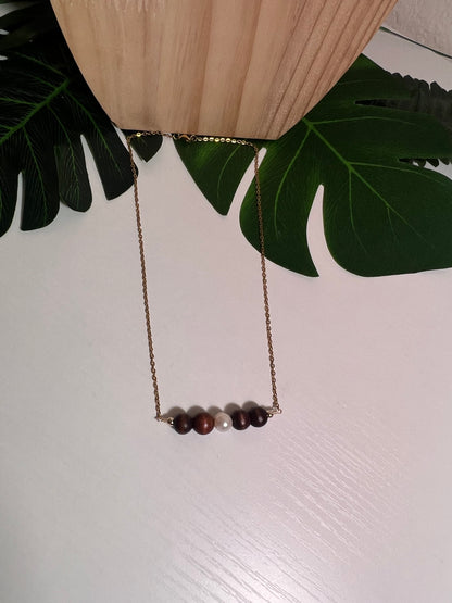 Wood and Pearl Necklace