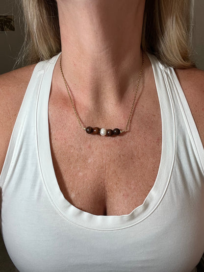 Wood and Pearl Necklace