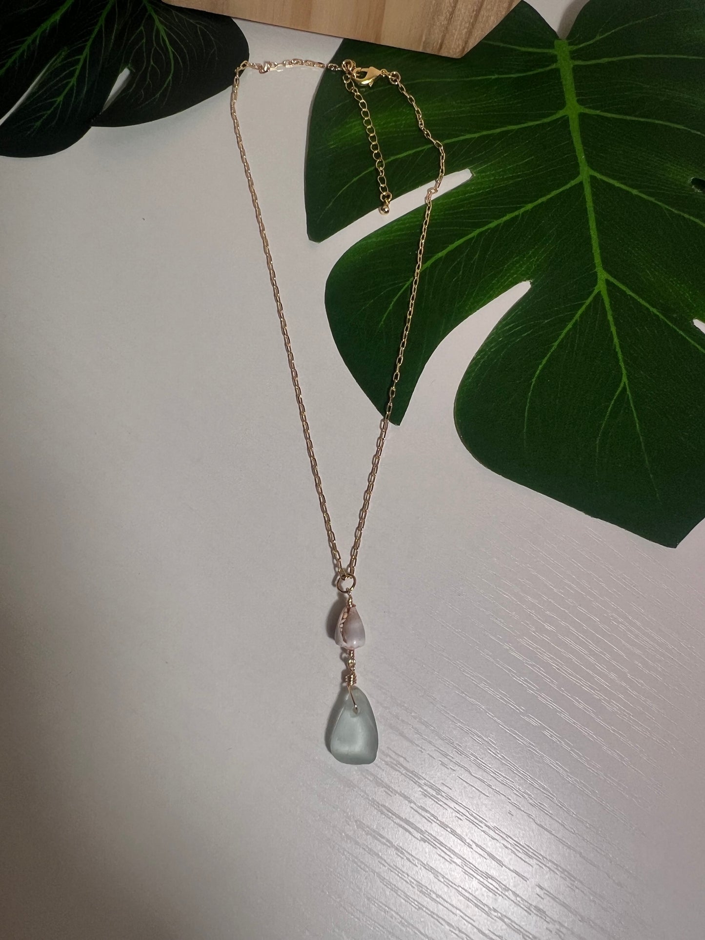 Abbreviated Cone and Sea Glass Necklace