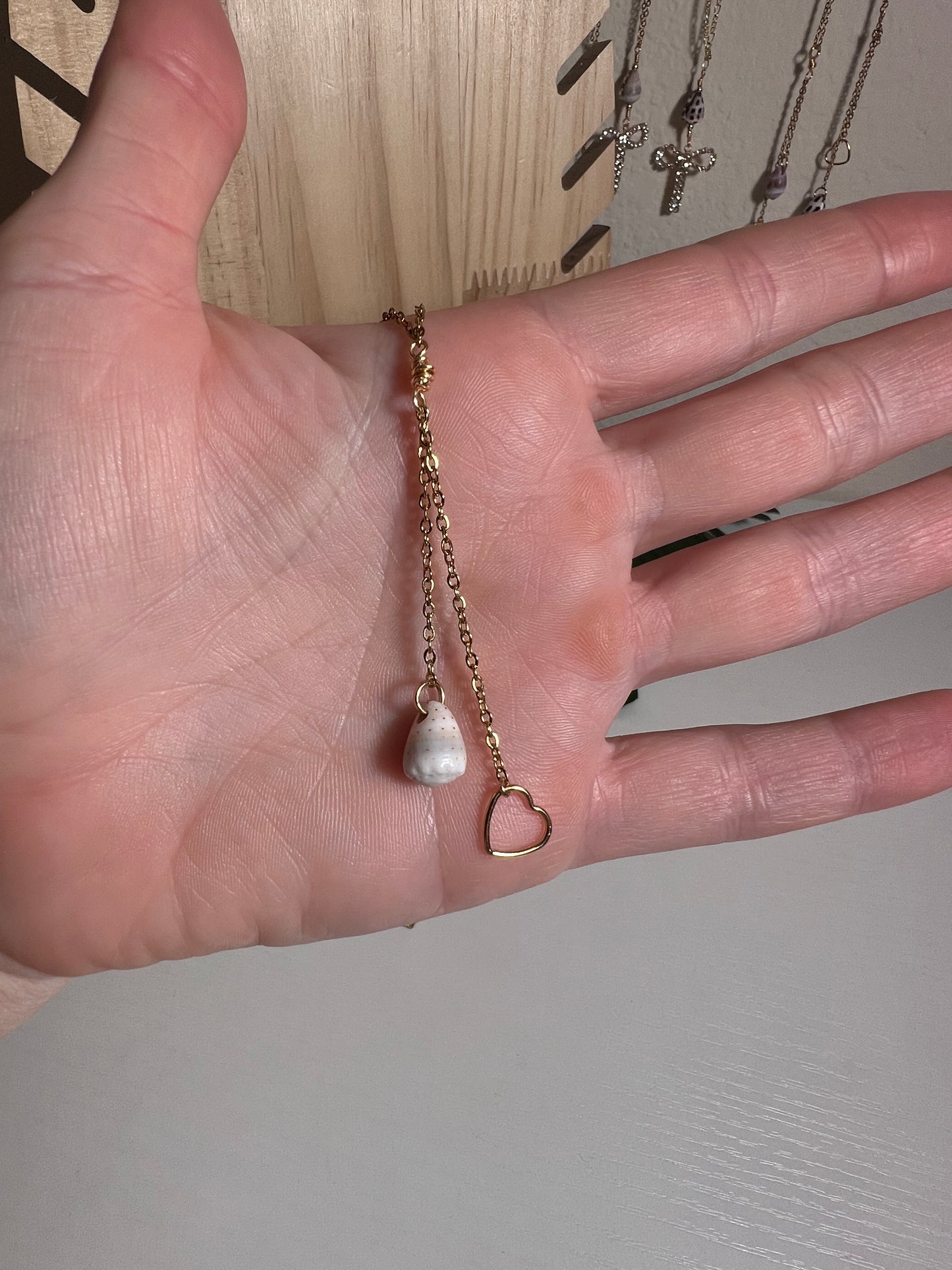 Abbreviated Cone and Heart Charm Necklace