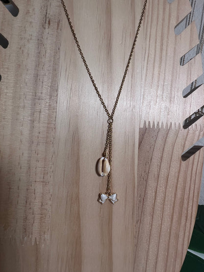 Honey Cowry Lips and Bow Charm Necklace