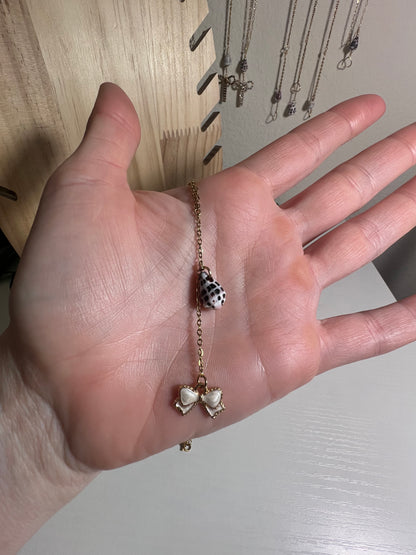 Hebrew Cone and Bow Charm Dangle Necklace