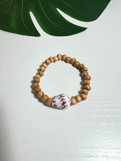 Marriage Cone and Wood Bead Stretch Bracelet