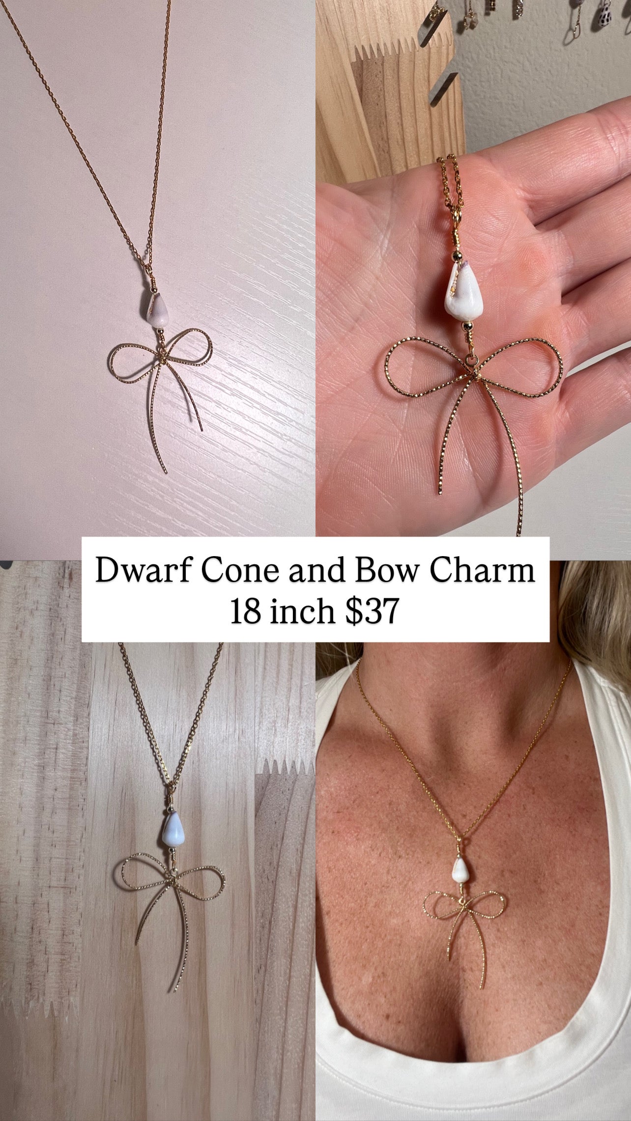 Hawaiian Cone Shell and Bow Charm Necklace