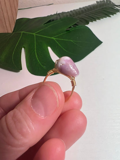 Purple Cone Shell Wire Wrapped Ring - Size 6.5