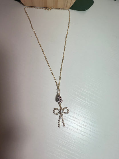 Hebrew Cone and Sparkly Bow Charm Necklace