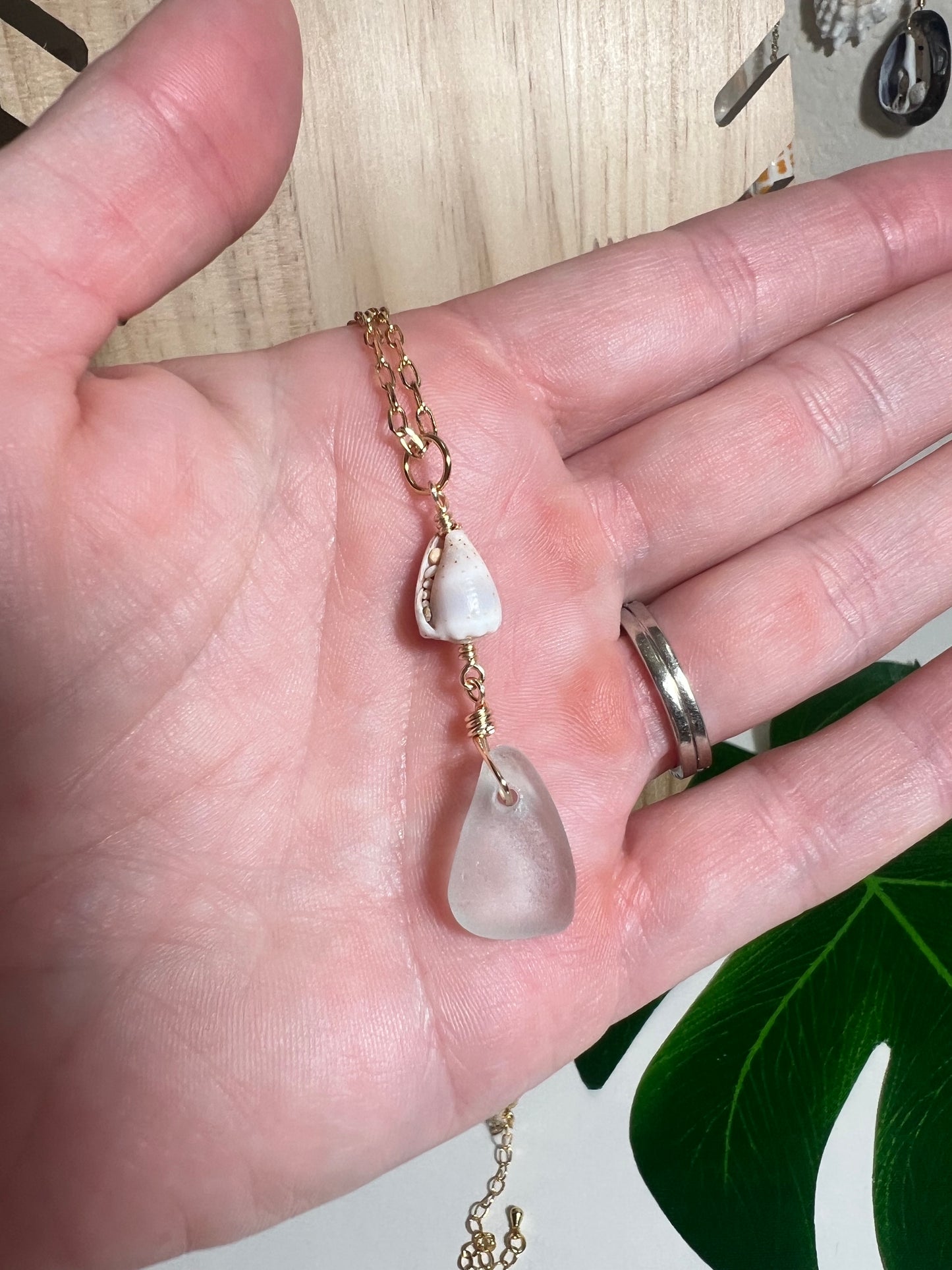Abbreviated Cone and Sea Glass Necklace