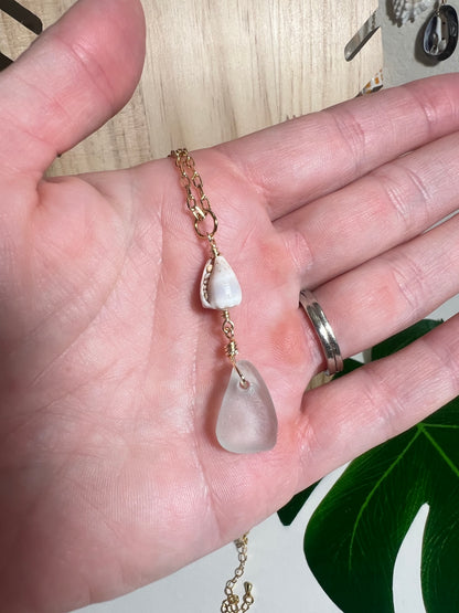 Abbreviated Cone and Sea Glass Necklace