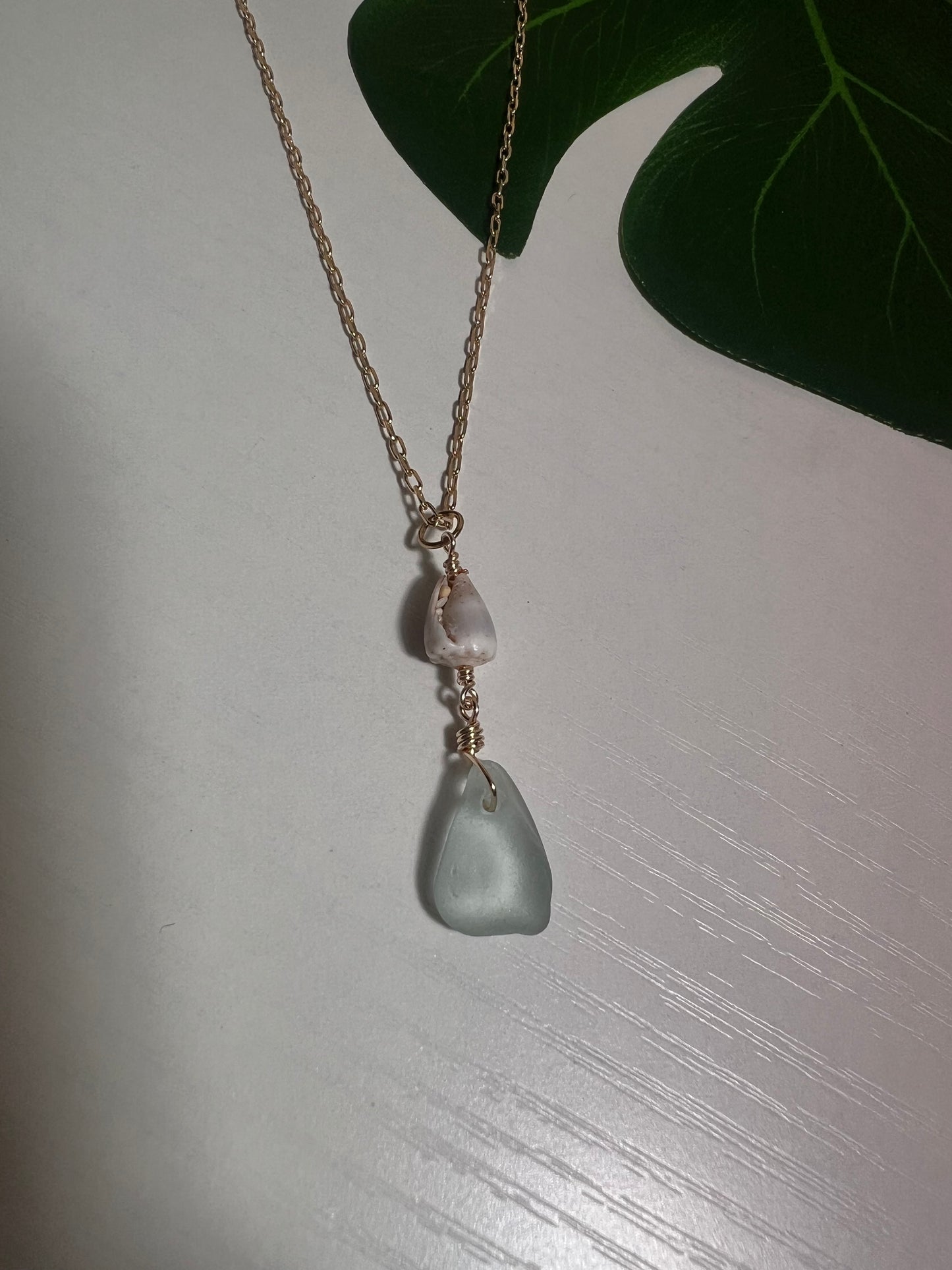 Abbreviated Cone and Sea Glass Necklace