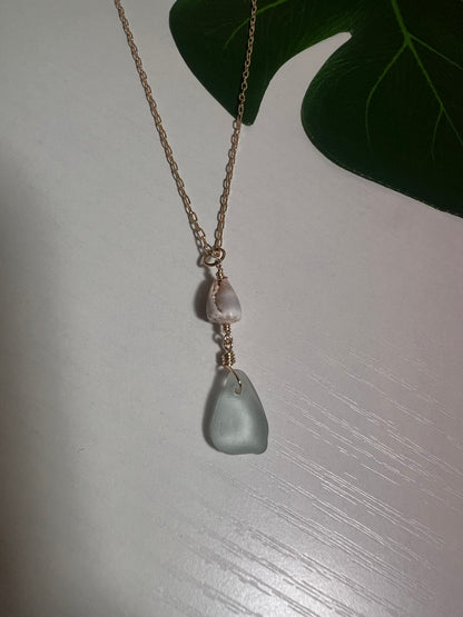 Abbreviated Cone and Sea Glass Necklace