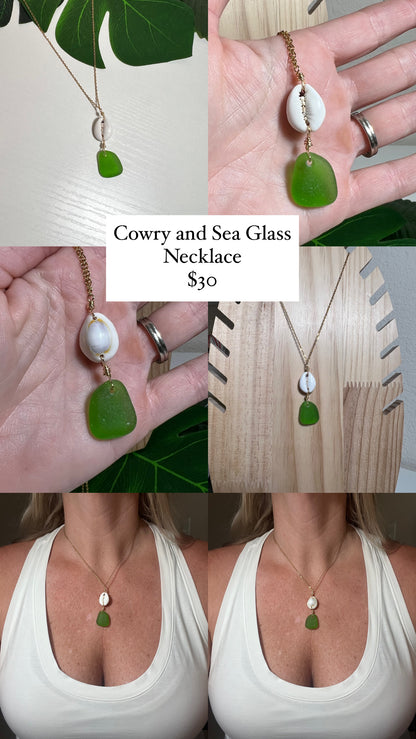 Cowry and Green Seaglass Necklace