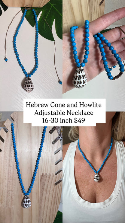 Hebrew Cone and Howlite Adjustable Necklace