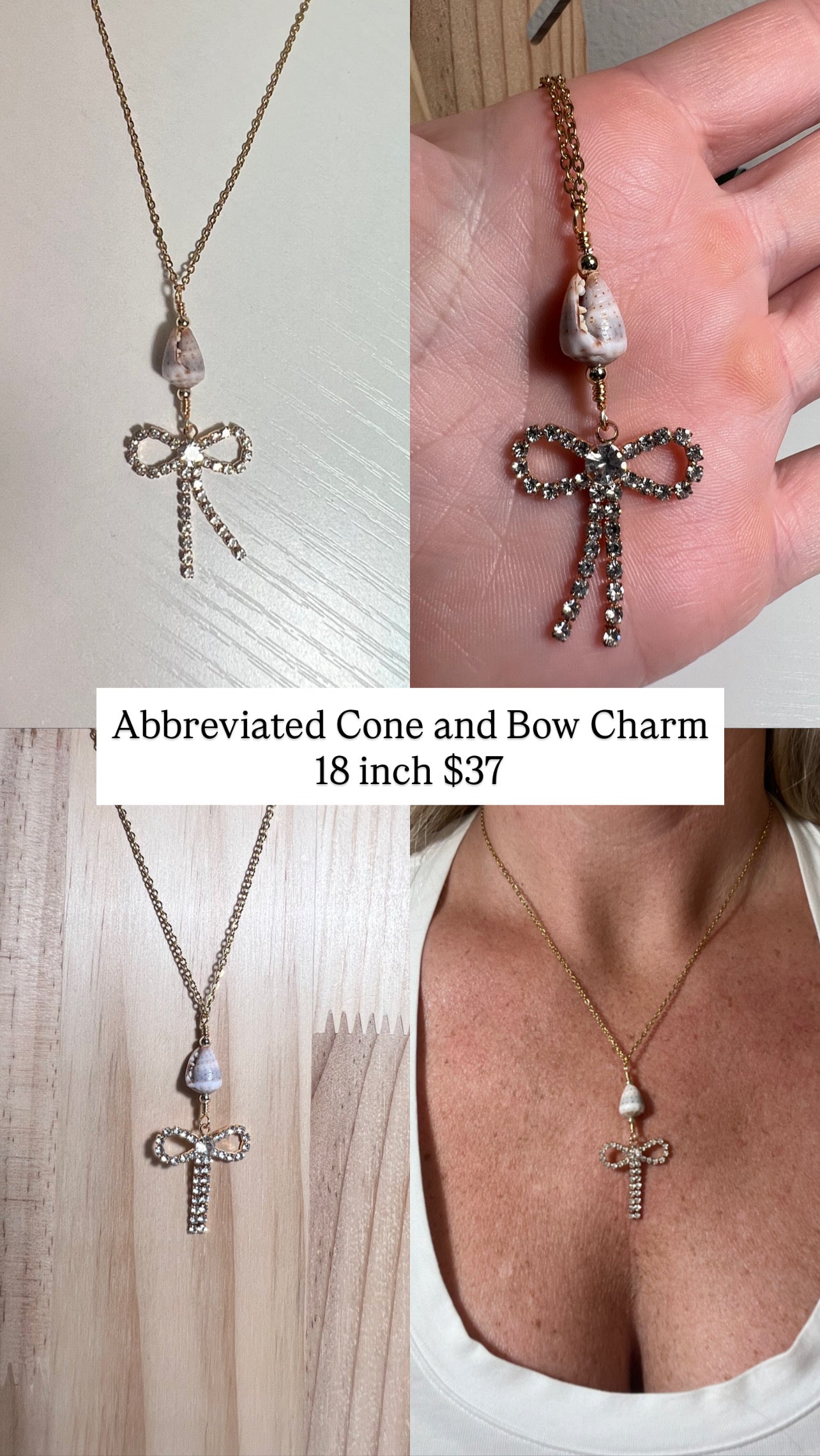 Abbreviated Cone and Bow Charm Necklace