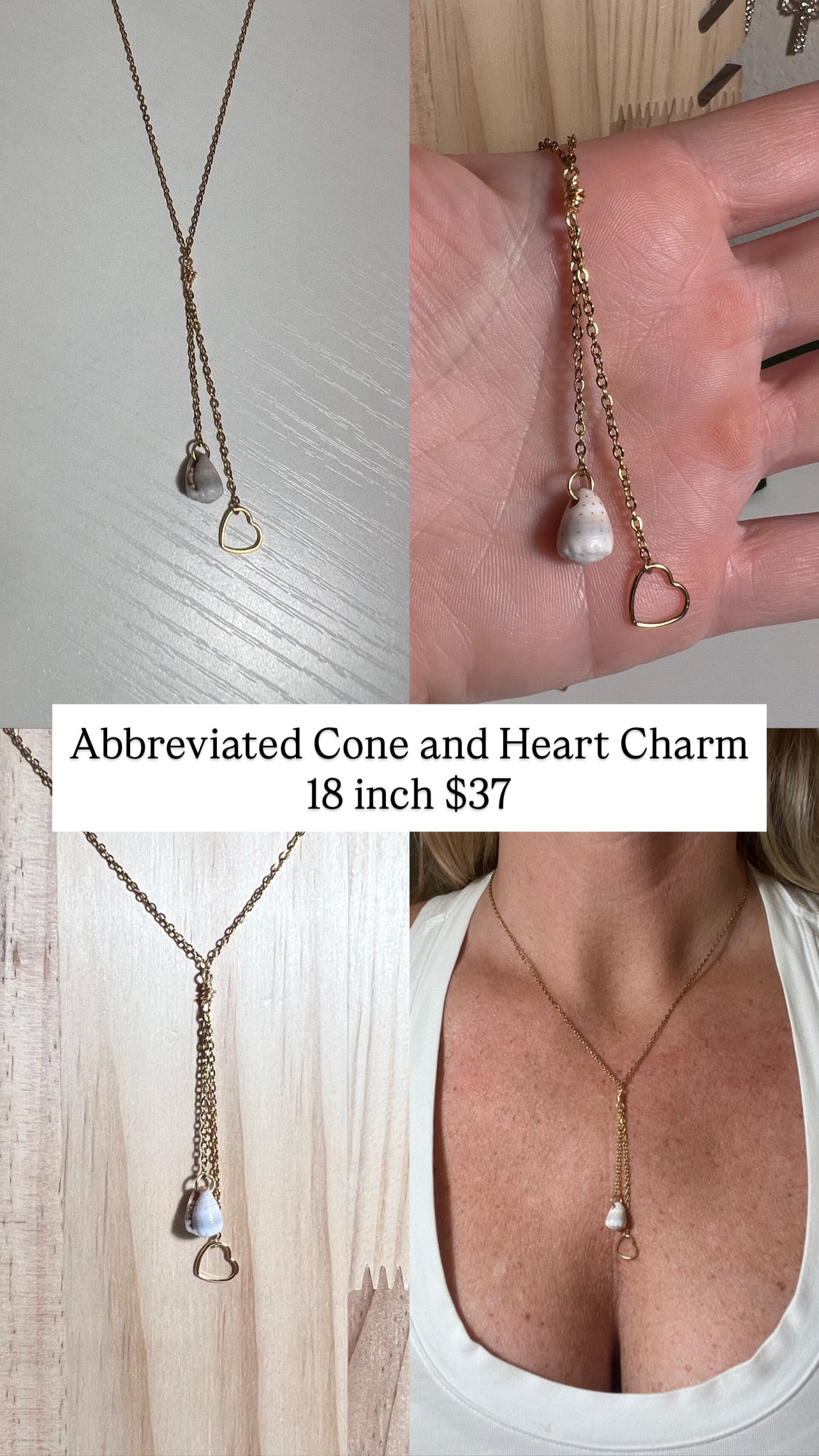 Abbreviated Cone and Heart Charm Necklace