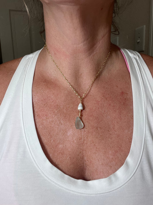 Abbreviated Cone and Sea Glass Necklace