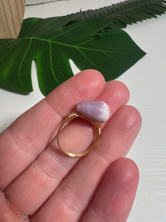 Purple Cone Shell Wire Wrapped Ring - Size 6.5