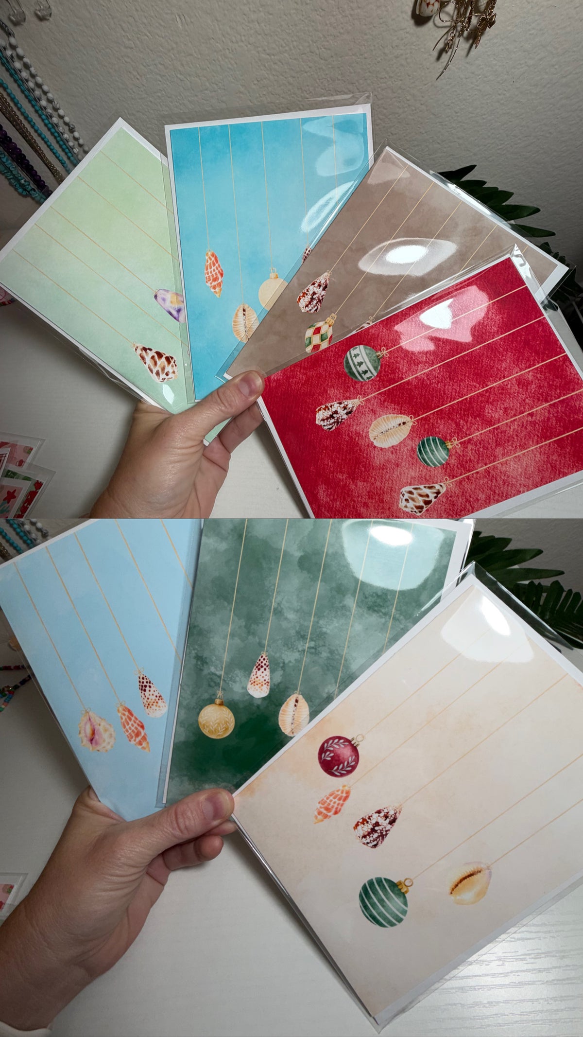 Watercolor Seashell Ornament Christmas Cards